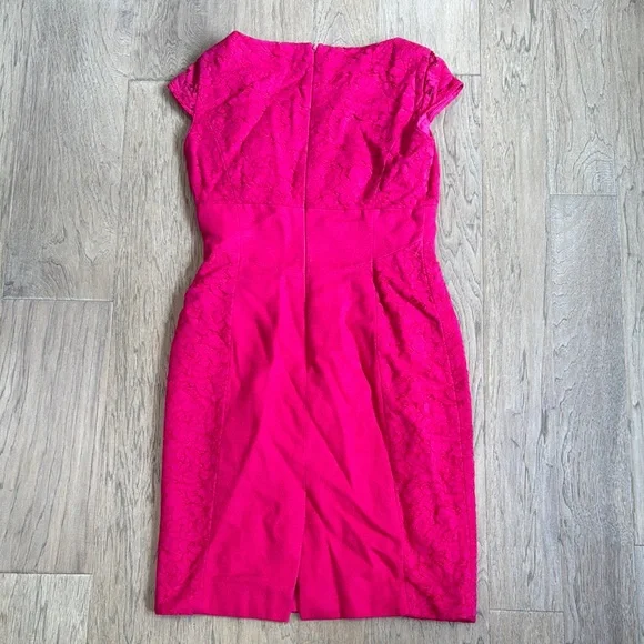 Hot Pink Sheath Dress With Lace Paneling Antonio Melani Size 4 - Picture 4 of 9